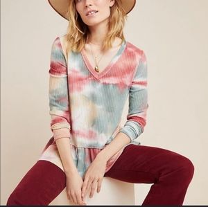 ANTHROPOLOGIE Eri + Ali Tie Dye Peplum V-Neck Top Size Small